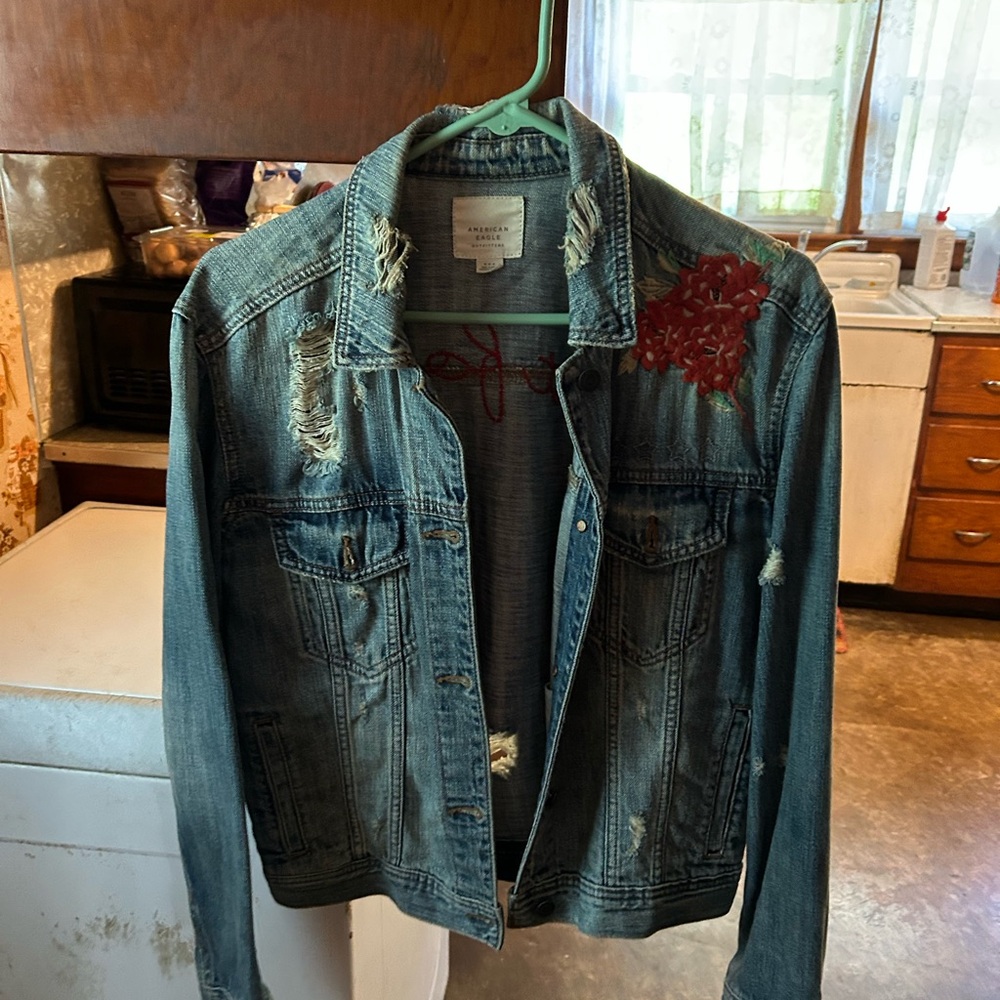 Universal Thread Denim Jacket With Red Embroidery - image 1